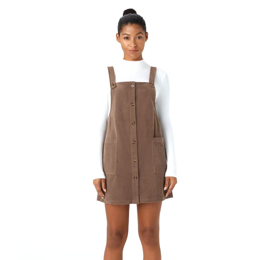 HALARA Acorn Brown Tan Corduroy Mini Jumper NWT Womens Small Dress Overall